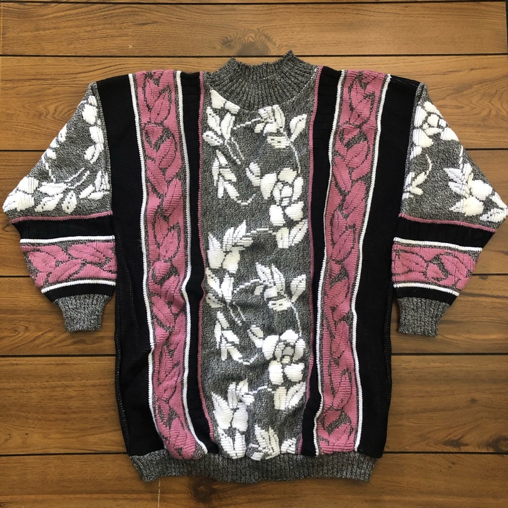 Vintage Floral Knit Sweater Flower